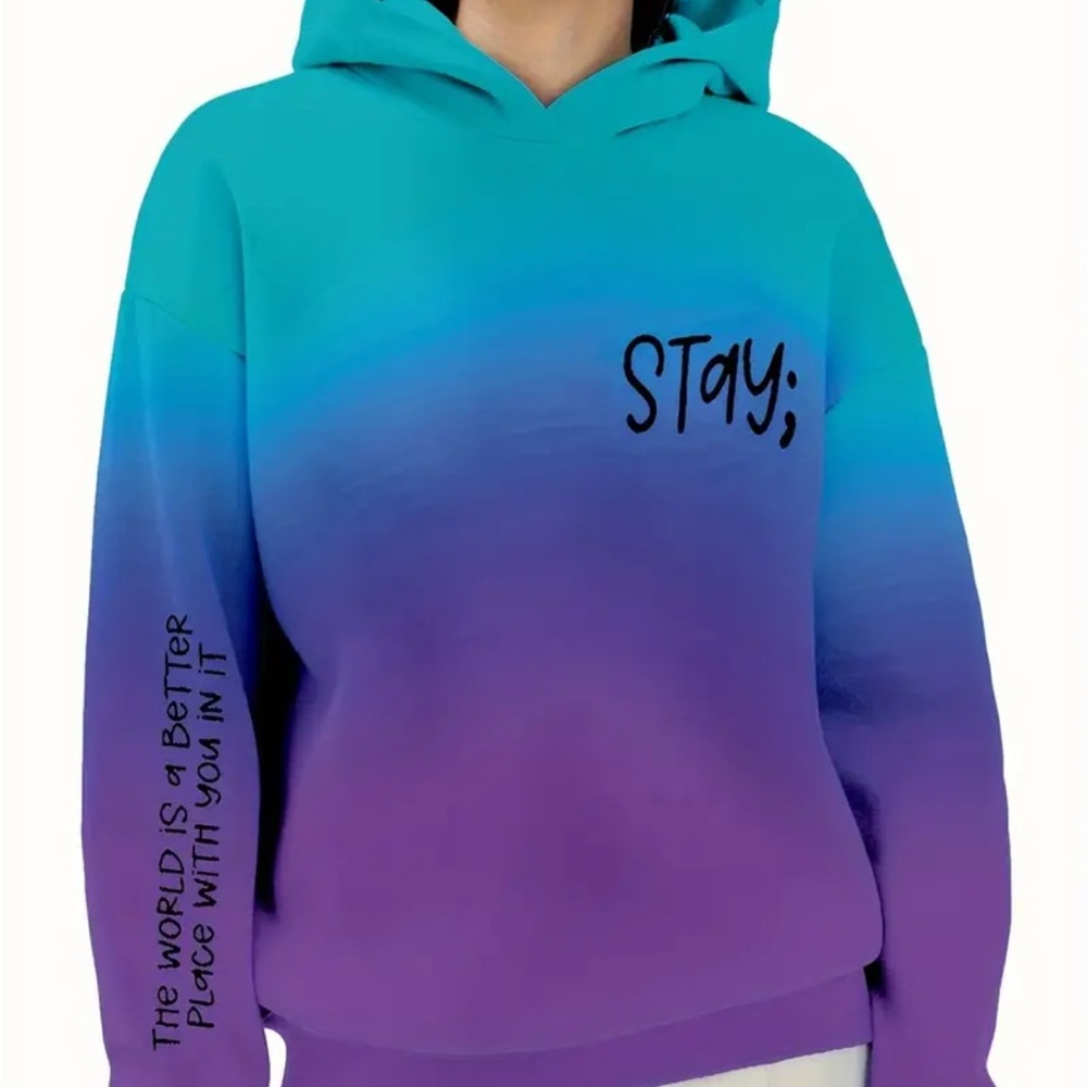 Stay; Ombre Blue to Purple Hoodie Sweater for Women